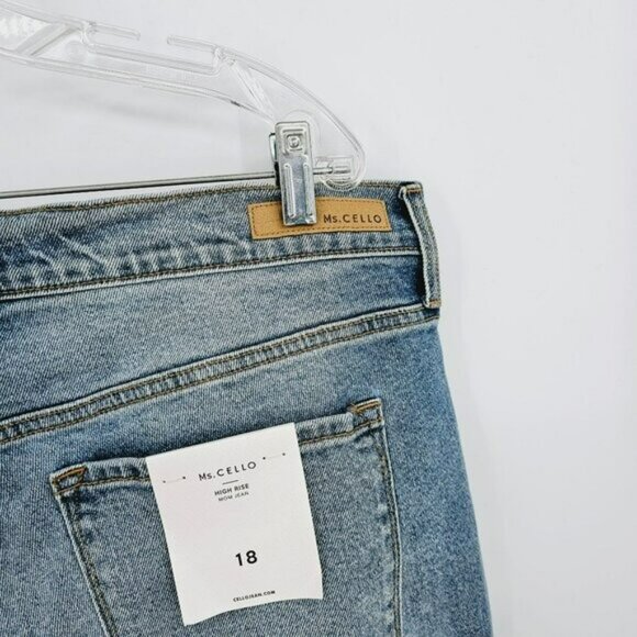 Ms Cello High Rise Mom Jeans 18 Medium Wash Distressed Ripped Denim Stretchy New - Picture 9 of 13